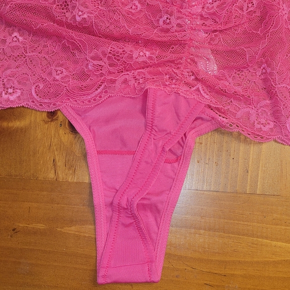 NEW NWT Cacique Plus Size Vibrant Pink Lace Thong With Bows Size 18/20 - Picture 4 of 6